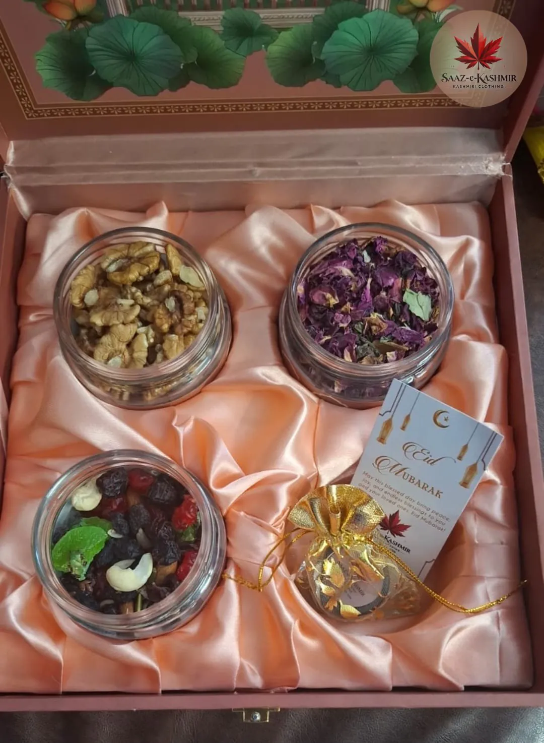 Saaz-e-Kashmir Eid Mubarak Premium Dry Fruit & Floral Gift Hamper (Luxury Festive Box) - Image 2