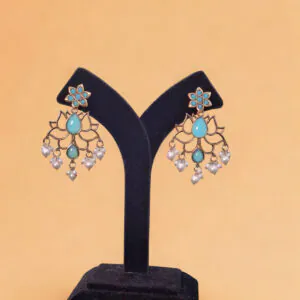Turquoise Blue Lotus Lotus Pearl Dangler Earrings