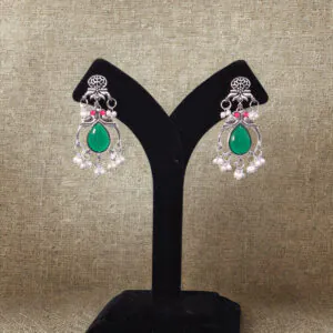 Emerald Green Pearl Short Dangler Earrings