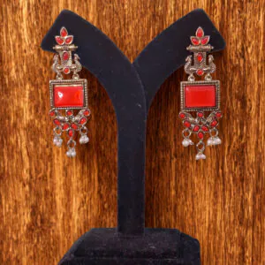 Ruby Red Vintage Stone Square Danglers