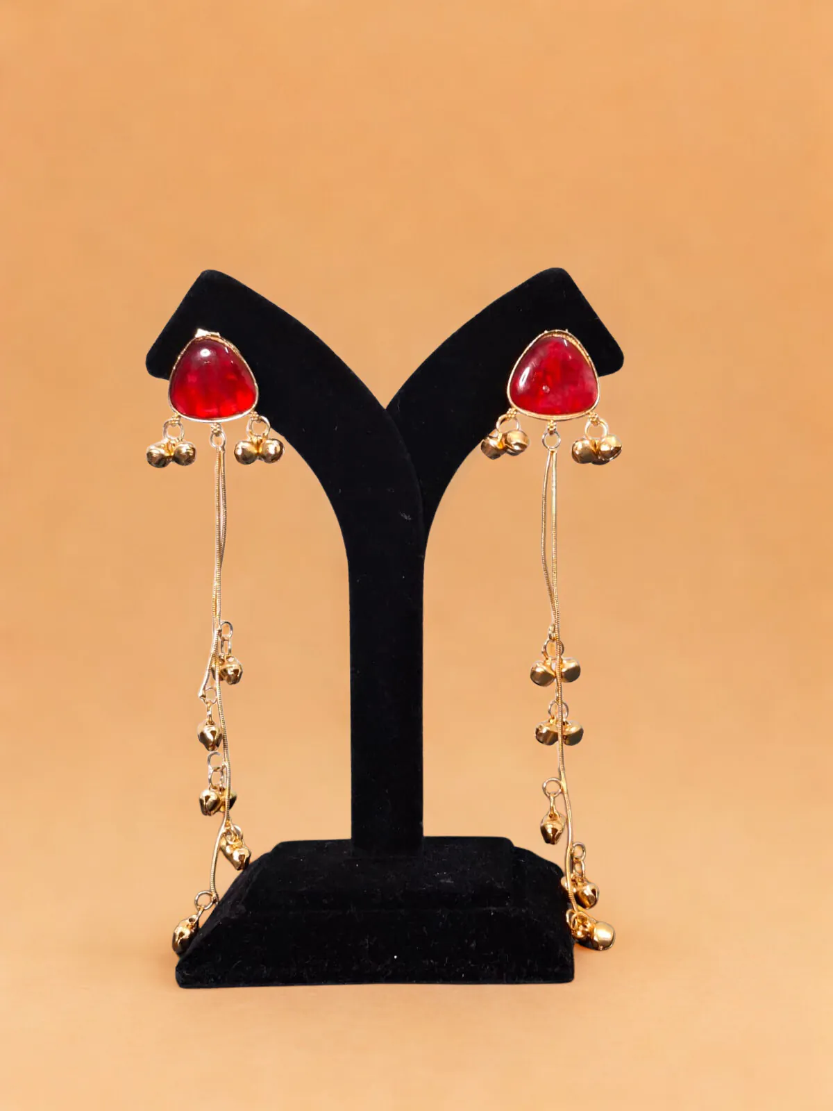 Ruby Red Long Chain Kashmiri Danglers