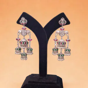 Jhumki Danglers with Ruby Red & Emerald Green Stones