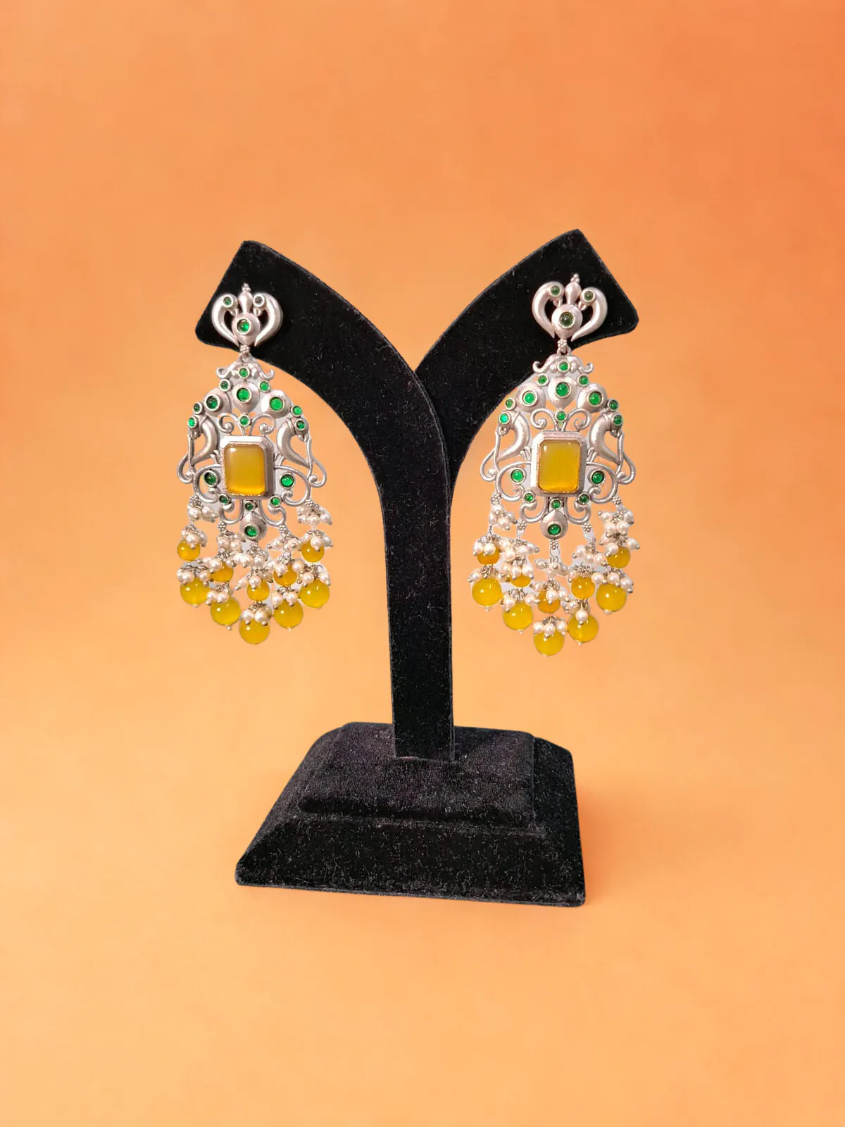 Yellow & Emerald Chandbali Danglers